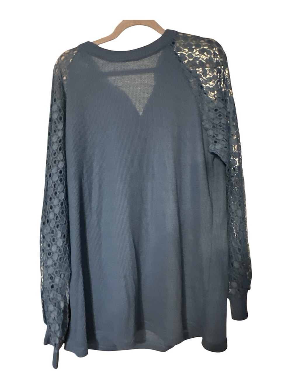 NWT miholl Lace Sleeve Scoop Neck Sweater - Slate xxl waffle poly spandex